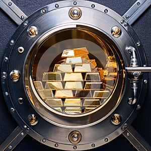 bank valut with gold ingots, AI generated