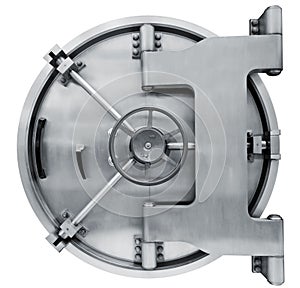 Bank vault door isolated on white with clipping path photo