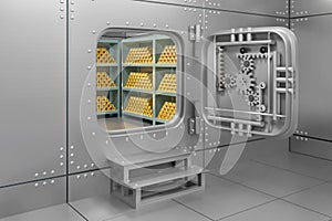 Bank vault with gold 3D