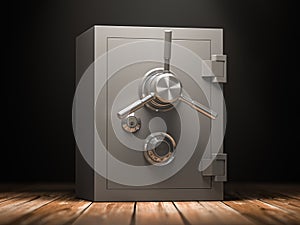 Bank vault safe in dark rooom.. Security and protection