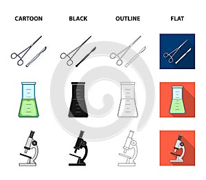 A bank of vitamins, a flask with a solution and other equipment.Medicine set collection icons in cartoon,black,outline