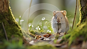 Bank vole in spring forest. The bank vole (Clethrionomys glareolus) is a small vole. generative ai