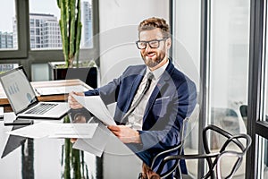 Banker working at the office photo