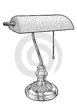 Bankers lamp illustration, drawing, engraving, ink, line art, vector
