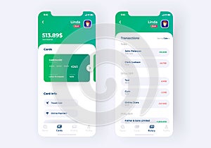 Banking app UI kit prototype. UI design of mobile finance application.