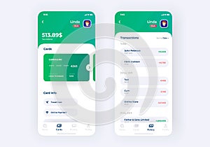 Banking app UI kit prototype. UI design of mobile finance application.