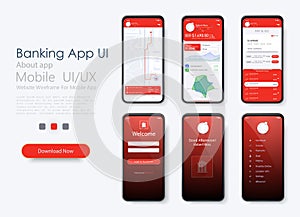 Banking App UI, UX, Kit for responsive mobile app or website with different GUI layout including Login. login and