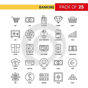 Banking Black Line Icon - 25 Business Outline Icon Set