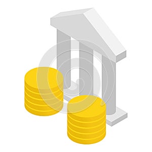 Banking concept icon isometric vector. White building pillar and gold coin stack