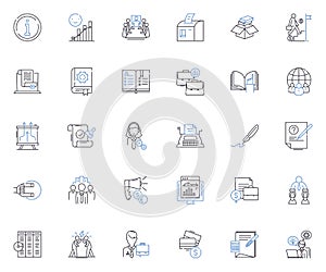 Banking establishment area line icons collection. ATM, Teller, Counter, Vault, Cashiers, Loans, Deposits vector and