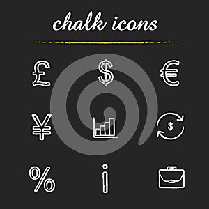 Banking and finance chalk icons set