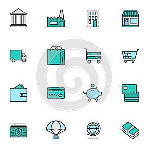 Banking and finance filled outline icons set