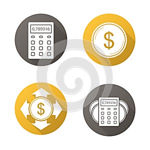 Banking and finance. Flat design long shadow icons set