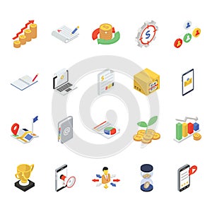Banking and Finance Icons in Modern Isometric Style
