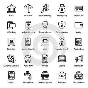 Banking and Finance line Icons Pack