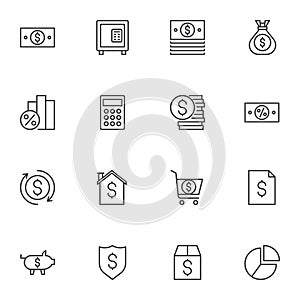 Banking and finance line icons set