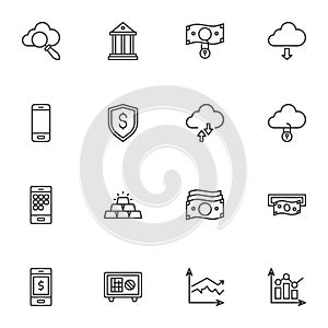 Banking, finance line icons set