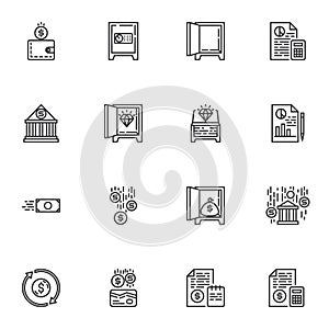 Banking, finance line icons set