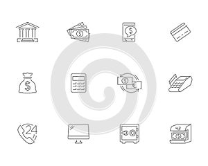 Banking and finance line icons set. Editable stroke