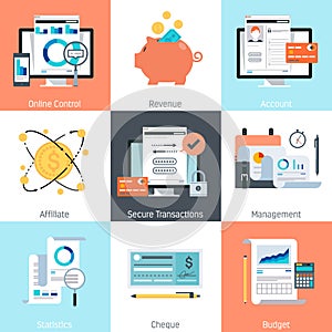 Banking and finance theme, flat style, colorful, icon set