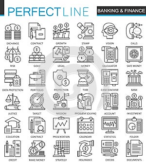 Banking finance thin line web icons set. Money and payments Online shopping Outline stroke icons design.