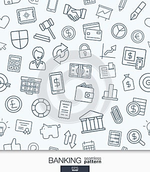 Banking or finance wallpaper. Black and white bank seamless pattern.