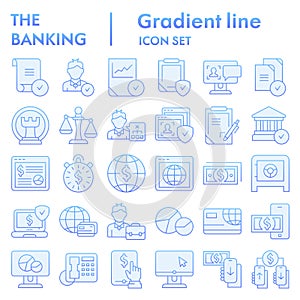 Banking flat icon set, finance symbols collection, vector sketches, logo illustrations, commerce signs blue gradient