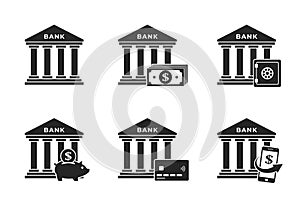 Banking icon set. pictograms with dollar sign. credit, finance and bank save money symbols