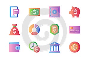 Banking icons set in color flat design. Vector pictograms