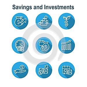 Banking, Investments and Growth Icon Set with Dollar Symbols, etc