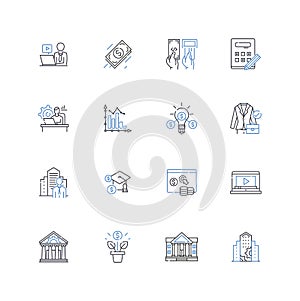 Banking line icons collection. Finance, Deposits, Savings, Loans, Interest, Investments, Mortgage vector and linear