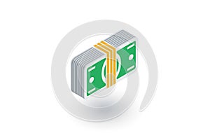 Banking, money bundle, dollar banknotes isometric flat icon. 3d vector