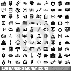 100 banking money icons set, simple style