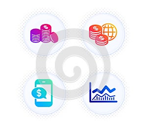 Banking money, Phone payment and World money icons set. Trade infochart sign. Vector