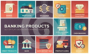 Banking products - set of flat design infographics elements