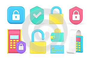 Banking protect payment storage savings investment safety verification access set 3d icon vector