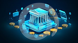 Banking security concept background. Bank and coins