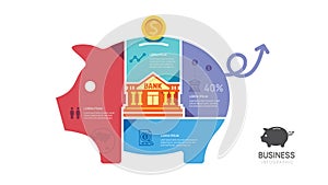 Banking Small Business infographic Piggy bank jigsaw concept. vector infographics