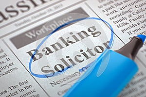 Banking Solicitor Hiring Now. 3D.