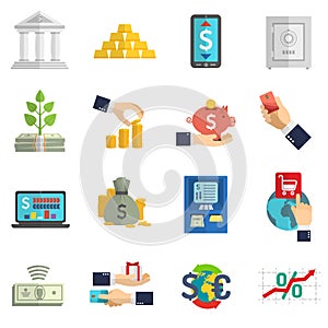 Banking system icons set