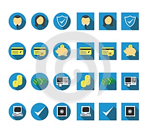Banking vector icon set pack with long shadow