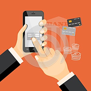 Banking virtual with smartphone and credit cards