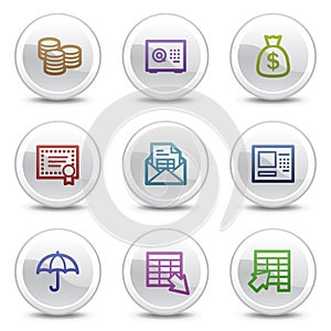 Banking web colour icons, white circle buttons