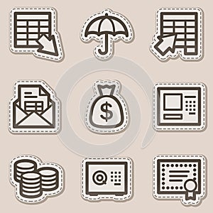 Banking web icons, brown contour sticker series