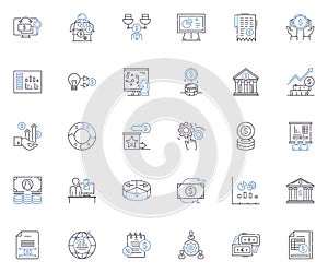 Banking world line icons collection. Finance, Loans, Credit, Investments, Wealth, Savings, Interest vector and linear