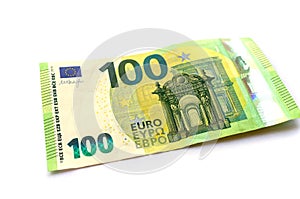 Banknote 100 euro money payment isolated bill on white background