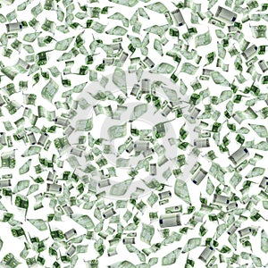 Banknote european cash seamless pattern. Falling money on whote isolated background photo