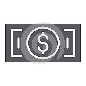 Banknote glyph icon, cash and money, dollar sign, vector graphics, a solid pattern on a white background.