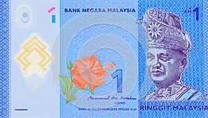 Banknote of Malaysian one ringgit MYR issued by a Bank Negara Malaysia