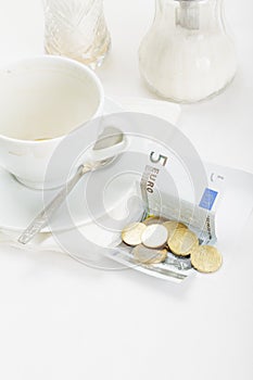 Banknote in payment for coffee